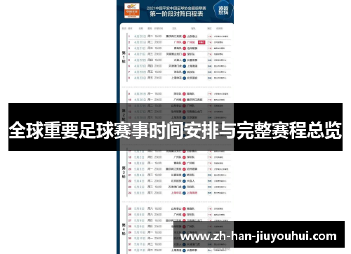 全球重要足球赛事时间安排与完整赛程总览